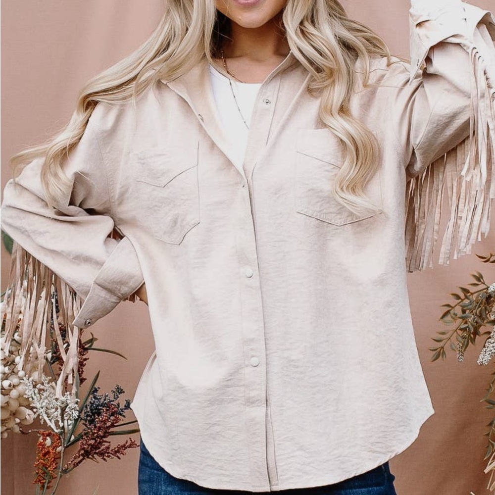 Fringe Detail Beige Women's Top